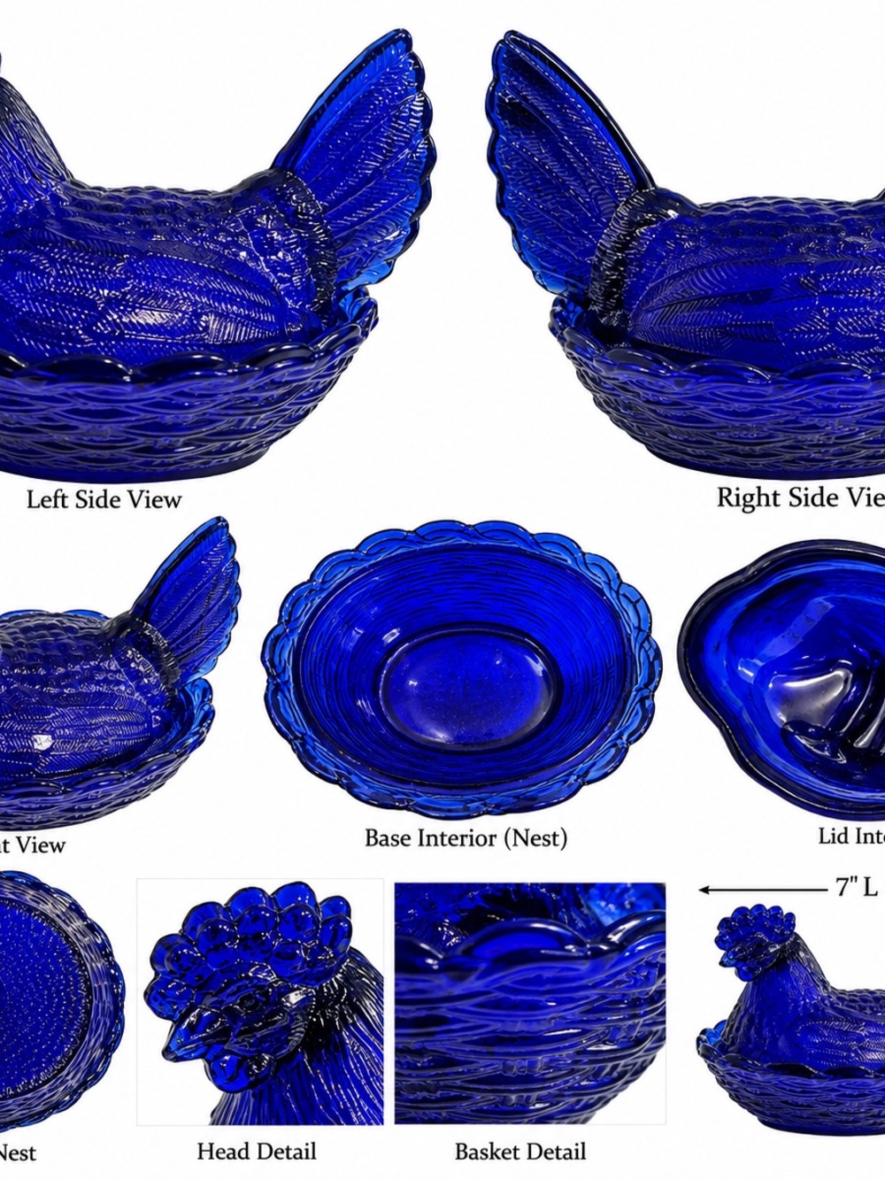Vintage Cobalt Blue Glass Hen on Nest Covered Dish 7”